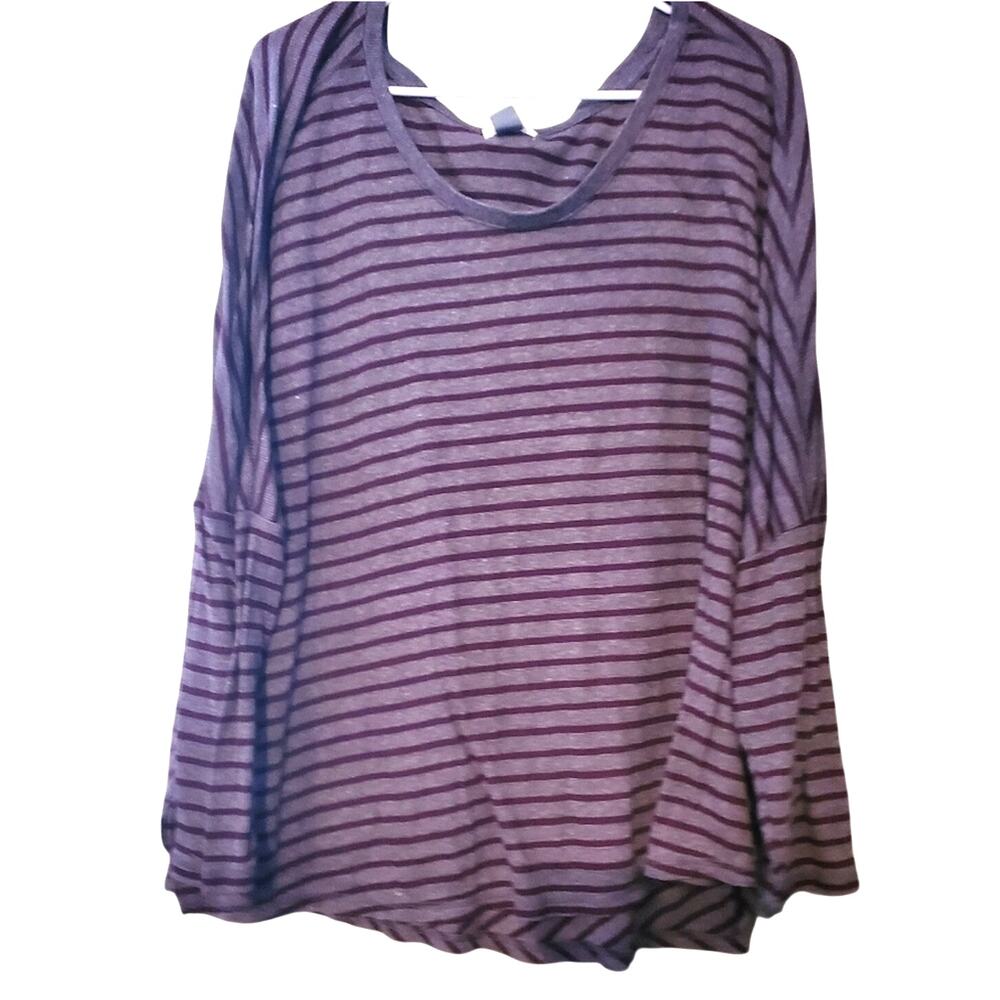 Old Navy Long Sleeve Gray Burgundy Ribbed Striped Shirt Plus Size XXL
